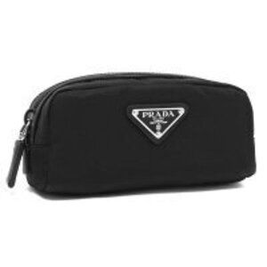 Prada Tessuto Saffiano Pouch Bag Triangle Logo Plate Black